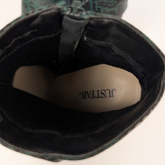 Just Fab Emerald Green & Black Taleah Snakeskin Heeled Ankle Boots Size 7.5 - Picture 9 of 10